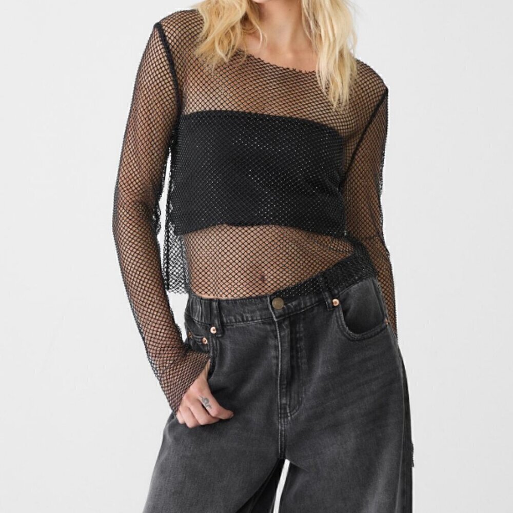 #24 Windsor Sparkly Mesh Top in Black